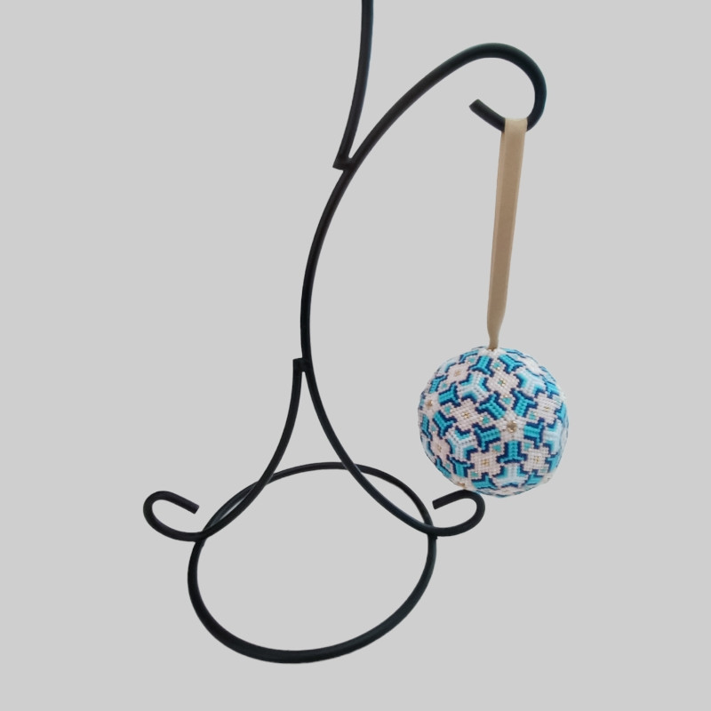 Boule de noël Géométrique bleu, crème et doré.