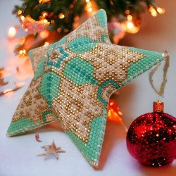 3D kerstster 10 cm turquoise goud wit Miyuki Delica