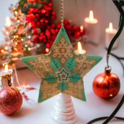 3D Light Turquoise, Gold, and White Beaded Star