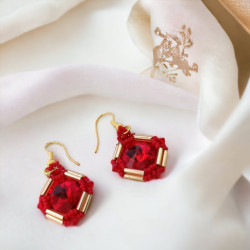 Red Rivola Earrings – Miyuki & Cabochon Handmade | Mamzelle Creations