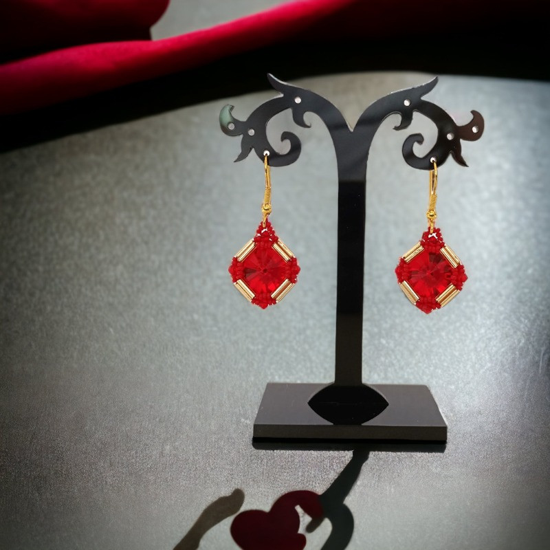 Boucles d’oreilles Rivola rouges – Miyuki & cabochon fait main | Mamzelle Créations