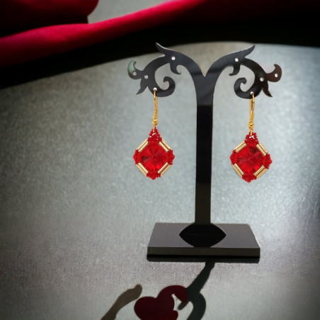 Boucles d’oreilles Rivola rouges – Miyuki & cabochon fait main | Mamzelle Créations
