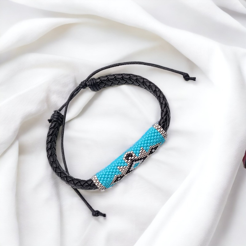 Bracelet en cuir Ramia – Bracelet artisanal en perles Miyuki Delica | Mamzelle Creations