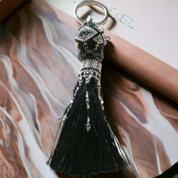 Porte-clés Bolsana noir en perles Miyuki Delica