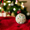 Kerstbal wit goud rood groen met hartmotief Miyuki