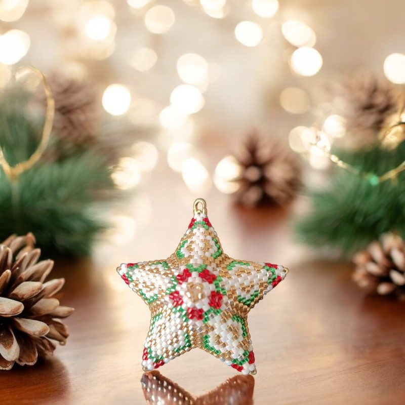 Mini étoile de Noël 3D 3 cm vert rouge blanc Miyuki