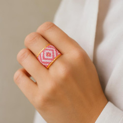 Bague large réglable Kenza en perles Miyuki | Rose doré ou rouge doré | Mamzelle Créations