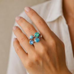 Bague réglable en rhodium avec strass multicolores