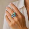 Bague réglable en rhodium avec strass multicolores