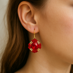 Red Rivola Earrings – Miyuki & Cabochon Handmade | Mamzelle Creations