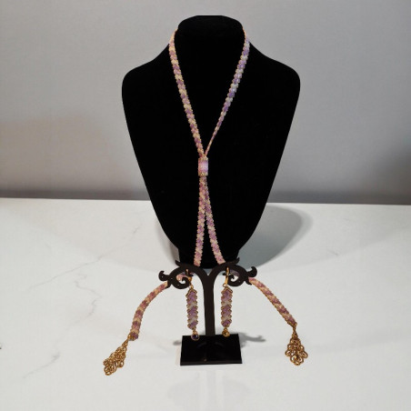 Parure Pendatia – Collier sautoir ajustable & boucles en perles Miyuki | Bijou artisanal doré