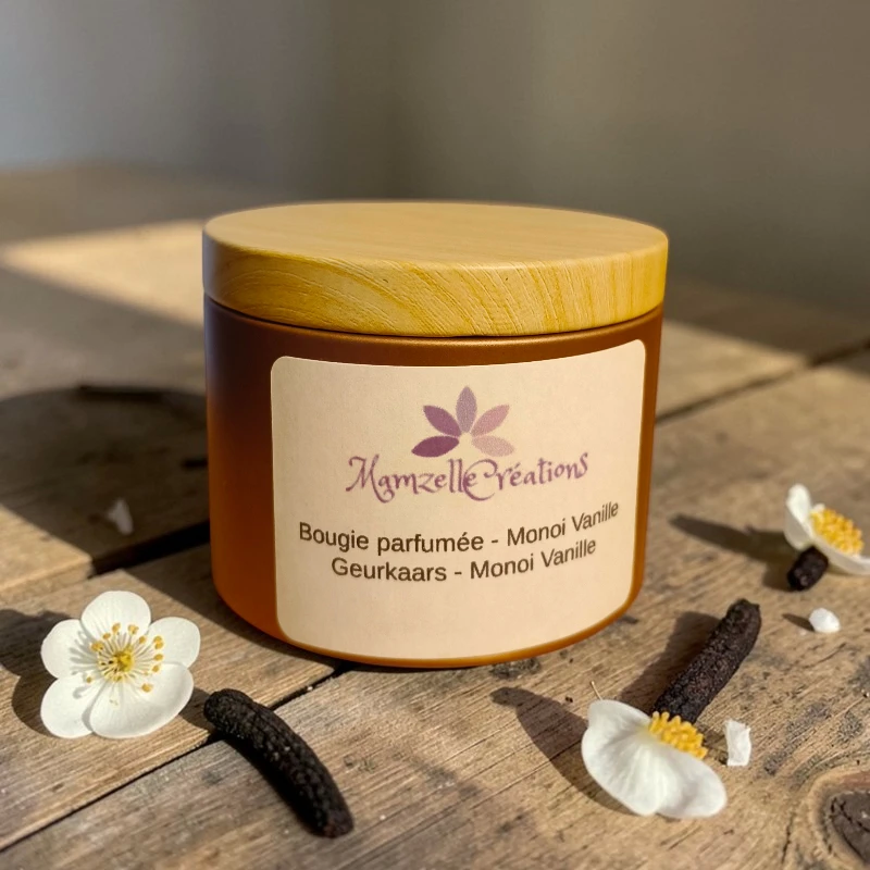 Bougie parfumée Monoï Vanille – Cire Soja‑Coco – Artisanale – 81 g