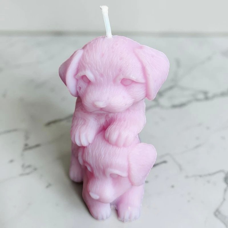 Bougie déco “Chiots Empilés” – Cire de Coco – 9 cm – Option plateau