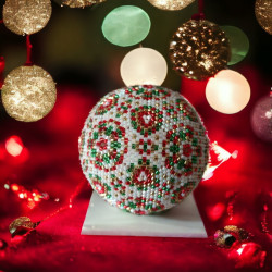 Boule de Noël Faite Main en Perles Miyuki Délica - Décoration de Noël Rouge, Vert, Blanc et Doré
