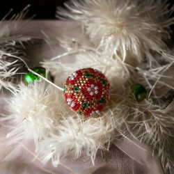 Guirlande de Noël Rouge et Verte Faite Main avec Perles Miyuki Délicas et Lumières LED