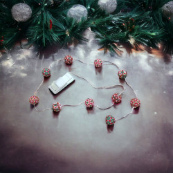 Guirlande de Noël Rouge et Verte Faite Main avec Perles Miyuki Délicas et Lumières LED