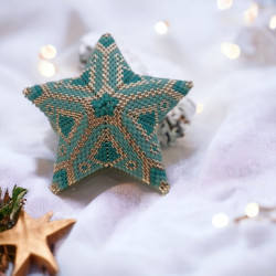 3D Turquoise and Silver Miyuki Delica Beaded Star in Peyote Stitch