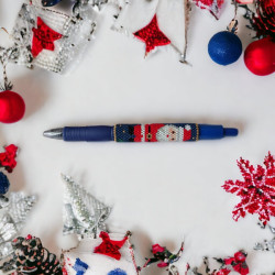Stylo Père Noël Pilot G2 Bleu avec Perles Miyuki Delicas