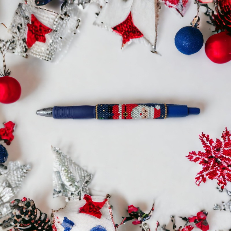 Kerstmanpen Pilot G2 Blauw met Miyuki Delicas-kralen