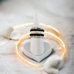 Bague Kayros réglable – Noir et argenté – Fait main
