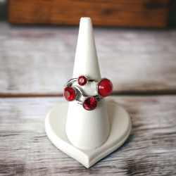 Bague réglable en rhodium avec strass multicolores
