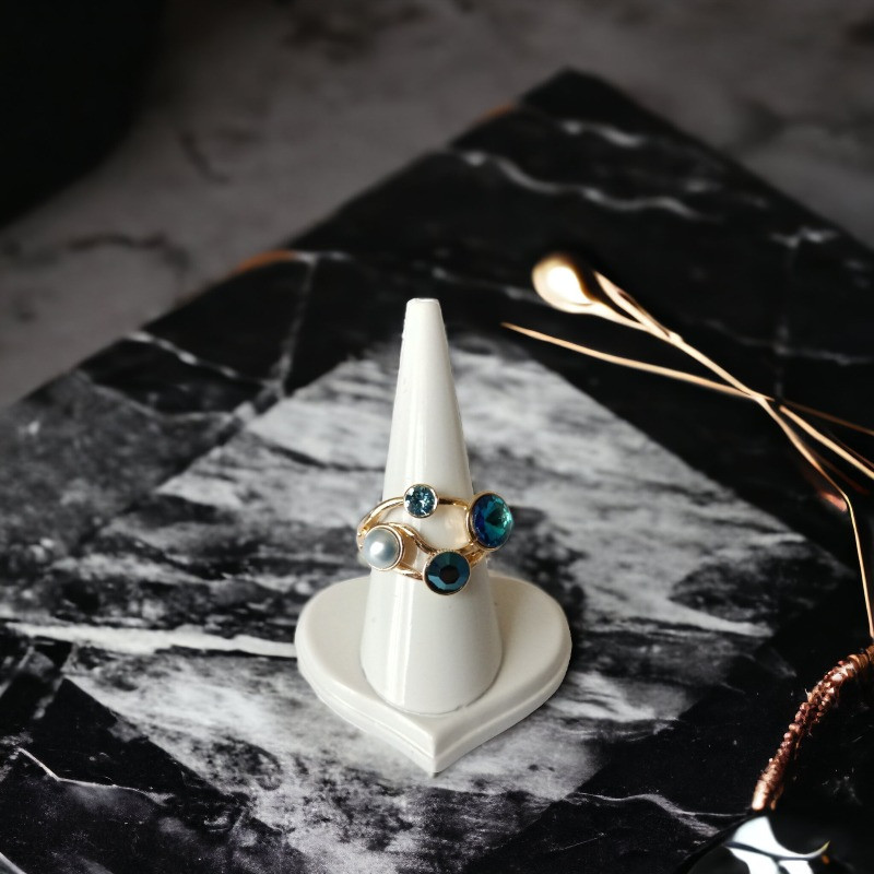 Bague réglable en rhodium avec strass multicolores