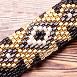 Bracelet en cuir noir avec tissage de perles Miyuki Delica