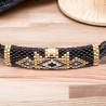 Bracelet en cuir noir avec tissage de perles Miyuki Delica