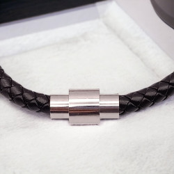 Bracelet en cuir tressé noir avec tissage de perles Miyuki Delica