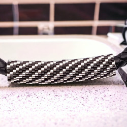 Bracelet en cuir tressé noir avec tissage de perles Miyuki Delica