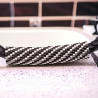 Bracelet en cuir tressé noir avec tissage de perles Miyuki Delica