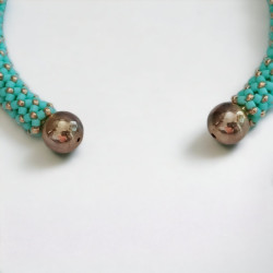 Handmade rocaille and Miyuki Delica bead slave bracelet on gold brass bracelet
