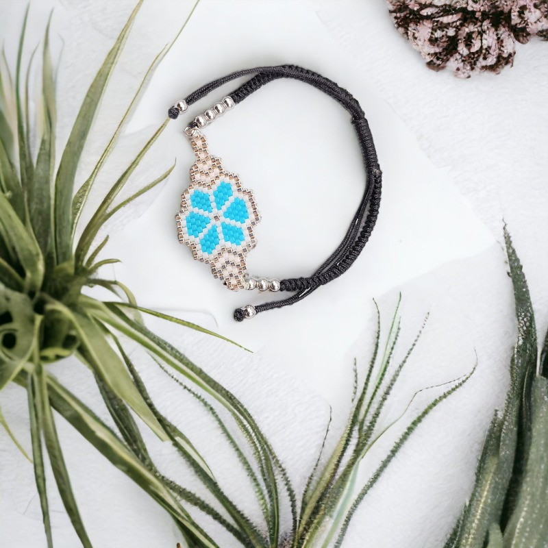 Bracelet fleur tissé à la main avec perles Miyuki Delica