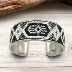 Bracelet large fait main et réglable - Tissage en peyote Miyuki Delica