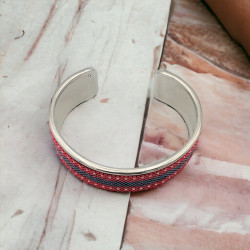 Bracelet large fait à la main et réglable en laiton galvanisé avec tissage en peyote Miyuki Delica