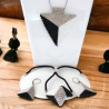 Parure tissée en forme de triangle avec perles Miyuki Delica argent, noir et blanc