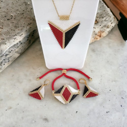 Parure triangle bordeaux, noir et blanc avec perles Miyuki Delica