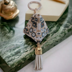 Porte-clé Pods tissé à la main avec perles Miyuki Delica et toupies dorées