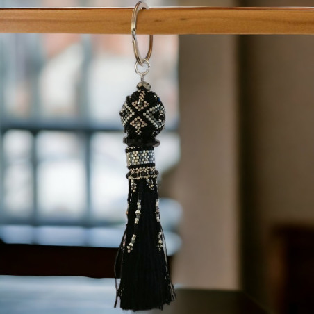 Porte-clé en bois et perles Miyuki Delica