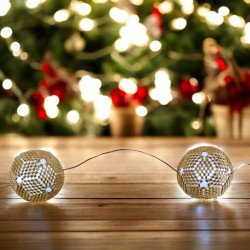 Guirlande de Noël Artisanale avec Perles Miyuki Delicas et Lumières LED - Dorée