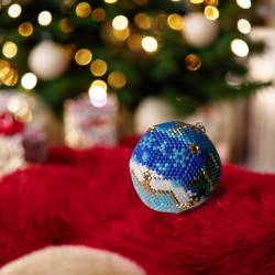 Boule de Noël Bleue et Blanche - Motif Sapin en Perles Miyuki