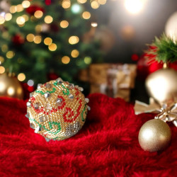Boule de Noël en Perles Miyuki Delica de Couleurs et Toupies Argentées - 4 cm de Diamètre | Décoration Élégante de Noël