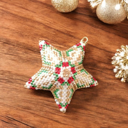Étoile en 3D Verte, Rouge et Blanche en Perles Miyuki Delica - Petite Étoile - Décoration de Noël Artisanal