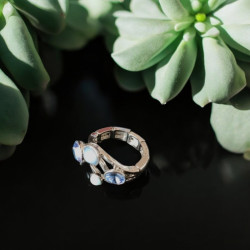 Bague réglable en rhodium avec strass multicolores