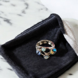 Bague réglable en rhodium avec strass multicolores